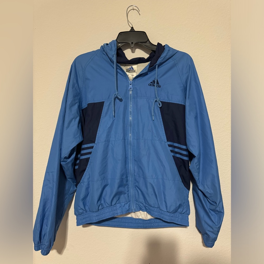 Vintage ADIDAS White label Branded 3-Stripes Windbreaker Jacket w Hood - Size M